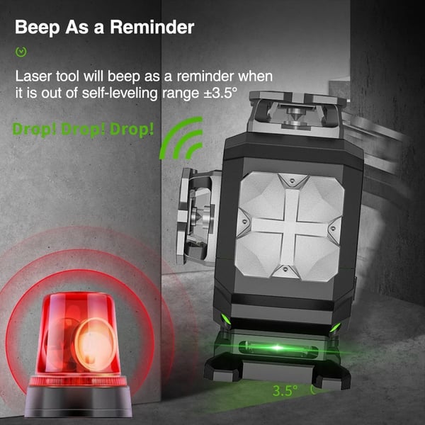 4D 16-linjers LCD-display grön lasernivå med kompletta tillbehör, Bluetooth APP-kontroll, självnivellerande läge, pipsignalpåminnelse