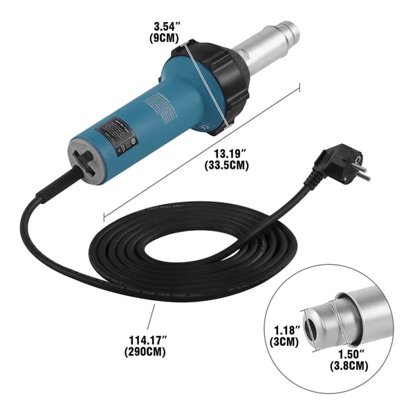 1600W 30-680°C 180L/min plastsvetspistol med flera munstycken, elektrisk varmluftspistol, låg ljudnivå