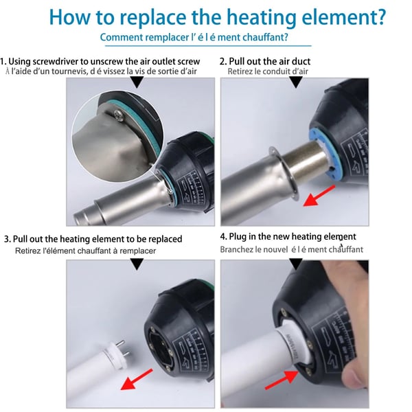 1600W 30-680°C 180L/min plastsvetspistol med flera munstycken, elektrisk varmluftspistol, låg ljudnivå
