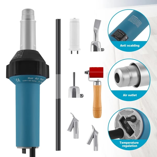 1600W 30-680°C 180L/min plastsvetspistol med flera munstycken, elektrisk varmluftspistol, låg ljudnivå