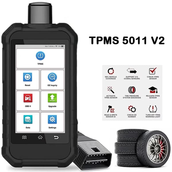 däcktrycksdiagnostikverktyg för 315/433 MHz-sensorer, full OBD-funktionalitet och 12 återställningar