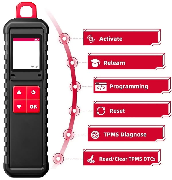 i-TPMS däcktrycksdiagnostikverktyg med 4st RF-sensorer, omfattande funktioner, användarvänligt gränssnitt