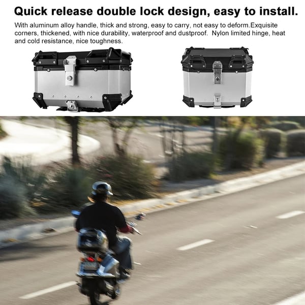 65L motorcykel bakre bagageutrymme i aluminiumlegering, design med stor kapacitet, stark och falltålig, enkel att installera