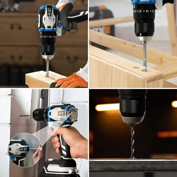 70N·M 1800 rpm borstlös sladdlös borrmaskin med lampa, elektrisk skruvmejsel, 3-i-1 slagborrmaskin, 2 hastigheter