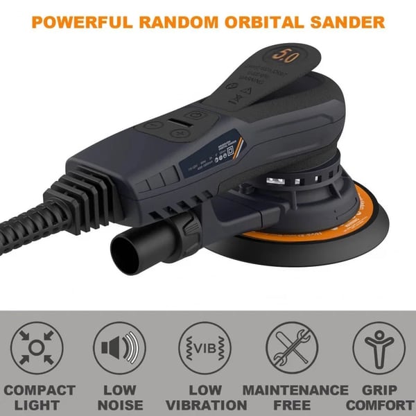 6"/150 mm 350 W 4000-10000 RPM elektrisk excenterslip, låg ljudnivå, låga vibrationer, lågt underhåll
