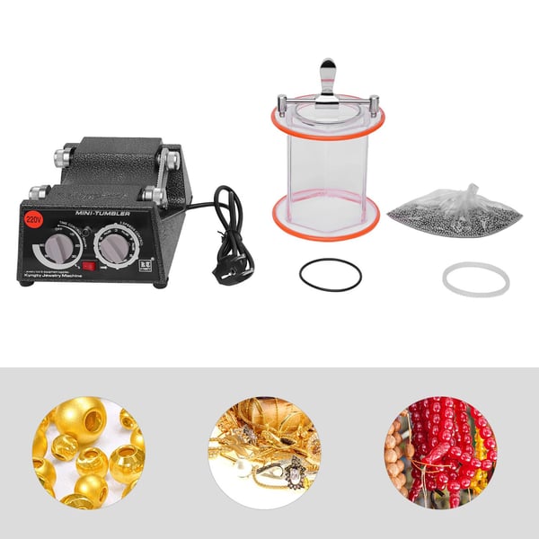 60W 3KG smyckespolerare med glasbehållare och polerkulor, roterande polerare, mini polerare