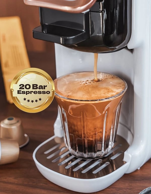 1450W 20 bar 5-i-1 kapselkaffemaskin med 600 ml vattentank, varmt/kallt läge, kompakt extraktionsskaffemaskin för hemmabruk