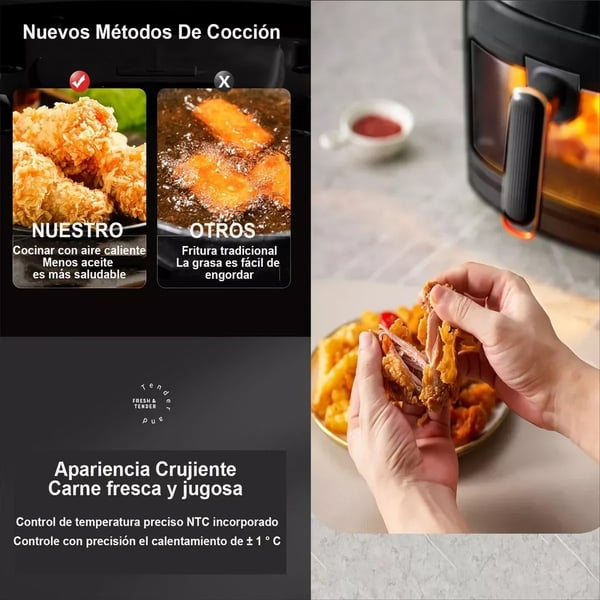 2400W 8L smart airfryer med stor kapacitet, LED-pekskärm, 8 funktioner, 360° exakt uppvärmning, enkel att rengöra