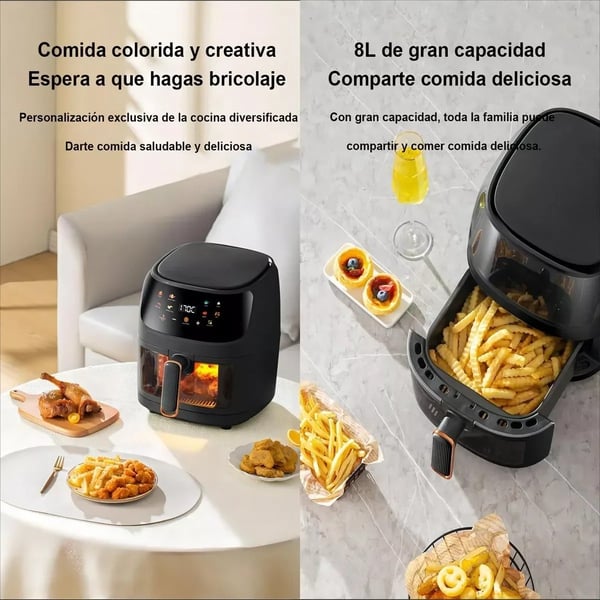 2400W 8L smart airfryer med stor kapacitet, LED-pekskärm, 8 funktioner, 360° exakt uppvärmning, enkel att rengöra