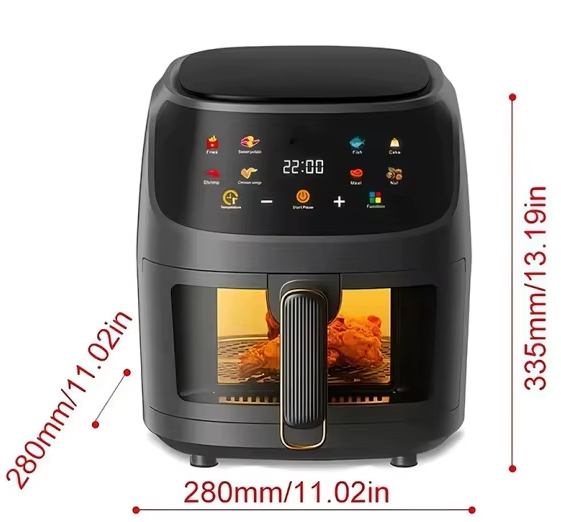 2400W 8L smart airfryer med stor kapacitet, LED-pekskärm, 8 funktioner, 360° exakt uppvärmning, enkel att rengöra