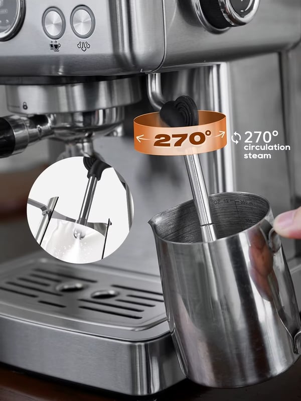 20 bar halvautomatisk espressomaskin med 1,8 L vattentank, varm/kall kaffebryggare med tillbehör, justerbar temperatur