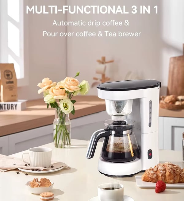 3-i-1 750ml 700W amerikansk droppkaffemaskin, hällkaffebryggare, glas tekanna