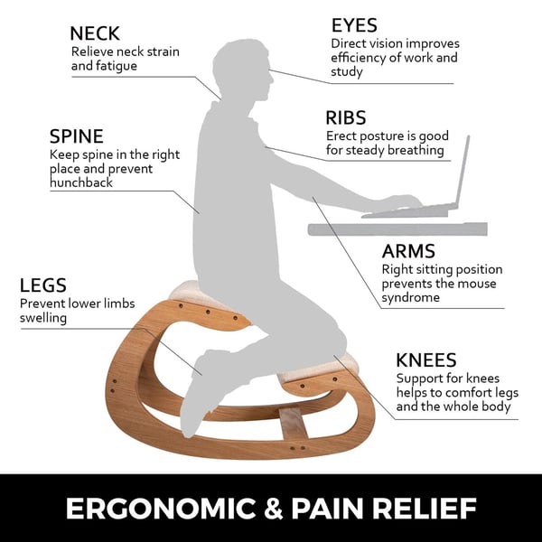 Ergonomisk knästol med tjock dyna, bra hållningskorrigering, stor lastkapacitet, hög stabilitet, bekväm