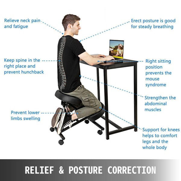 justerbar ergonomisk knästol med låsbara hjul, 265lbs kapacitet,multifunktionell