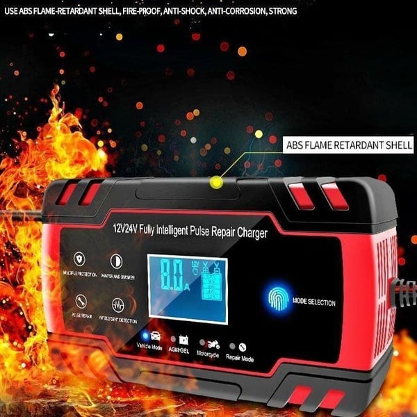 12V 8A/24V 4A automatisk bilbatteriladdare med pekskärm, mikroprocessorkontroll