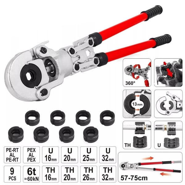 6ton 16-32 mm TH/U-typ Rörpresstång Combo Kit, rörpressningsverktyg med 8 Dies