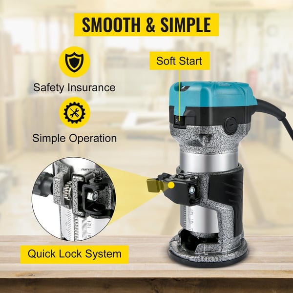 Kit 5, 800W 10000-30000RPM Elektrisk trimmer för träbearbetning med tillbehör, noggrann och flexibel, ergonomisk design, bred applikation
