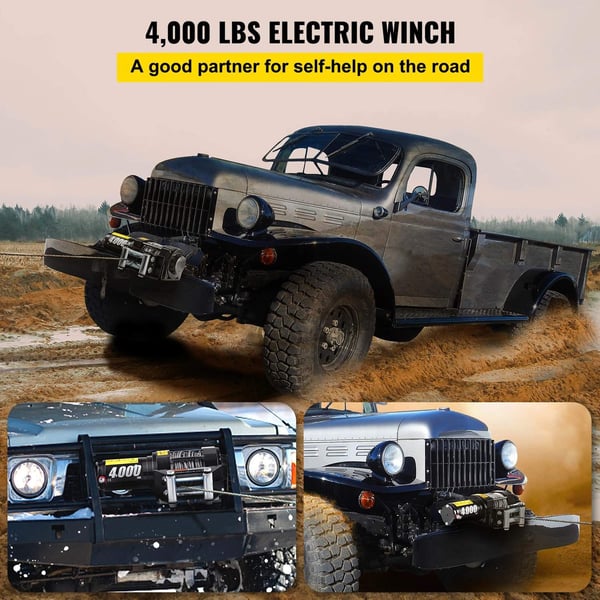 4000 lbs 1,3 kW/1,8 hk 12V elektrisk vinsch med trådlös och trådbunden fjärrkontroll, 13m superstark stålkabel,kraftfull motor,komplett tillbehörssats