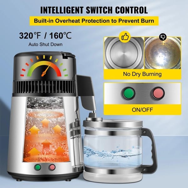 750W 1 L/H effektiv vattendestillerare med 4L behållare, snabb destillation, lätt att använda och underhålla, snabb värmeavledning