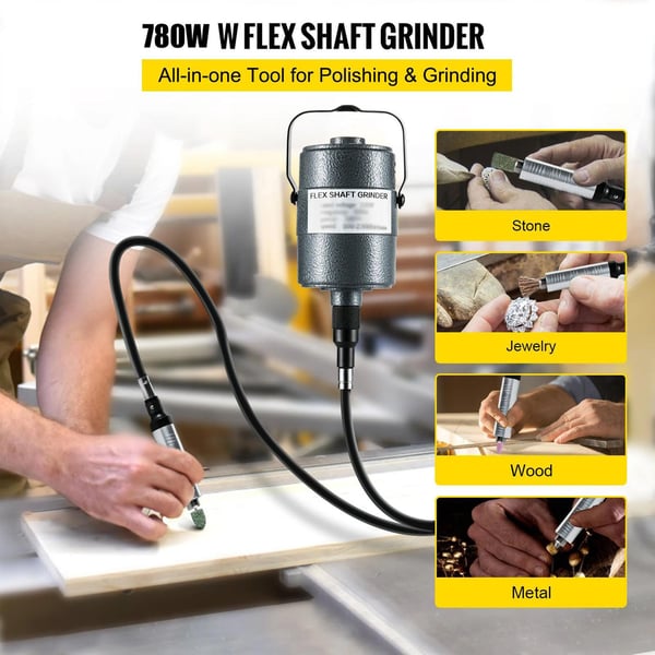 780W 500-23000RPM hängande flexibel axel slipmaskin med kompletta tillbehör, högprecisions 3-käftchuck, steglös hastighetsfotpedal