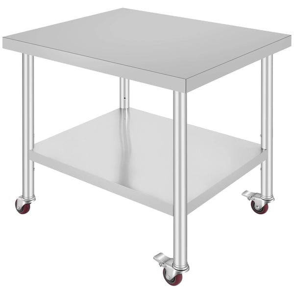 30x12 tum 150kg kapacitet Köksförberedningsbord i rostfritt stål med 4 hjul, justerbar hylla, stabil struktur, lätt att installera/flytta