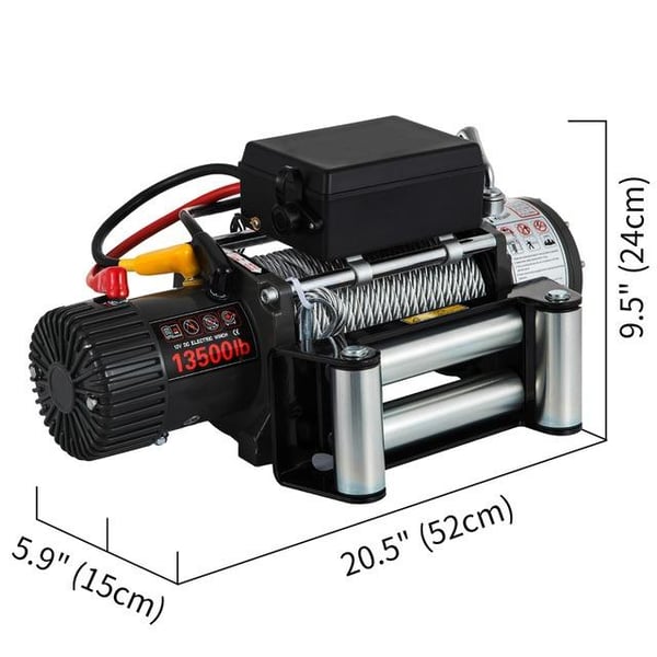13500 lbs 6,8 hk/4,85 kW 12V tung elektrisk vinsch med trådlös fjärrkontroll, 24m X 9,5mm superstark stålkabel, stark dragkraft