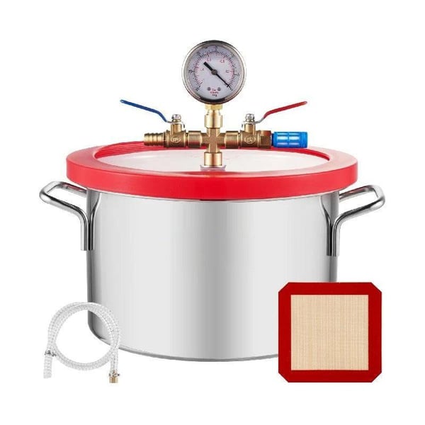 1,5 gallon vakuumkammare i rostfritt stål med synligt oljefönster, noggrann vakuummätare och 2 ljuddämpare, genomtänkta detaljer