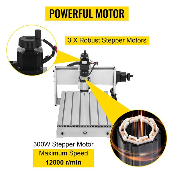 300W 12000RPM 3-axlig CNC gravyrmaskin med USB-port/kontrollkort/offline-kontroller, stort arbetsområde, kraftfull motor, lättinstallerad