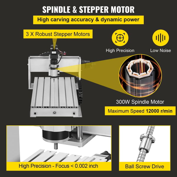 300W 12000RPM 4-axlig CNC gravyrmaskin med USB-port/kontrollkort/offline-kontroller, stort arbetsområde, kraftfull motor, lättinstallerad