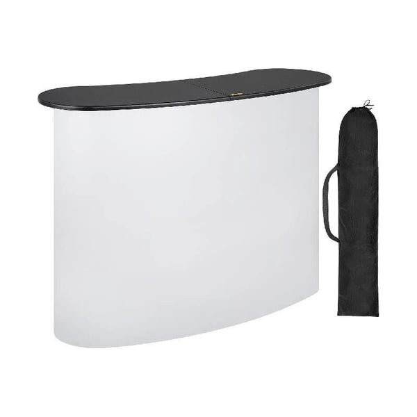 Vikbar pop up-mässdisk med 2 inbyggda förvaringshyllor, högkvalitativt material, strömlinjeformad design, lätt att installera, bred applikation
