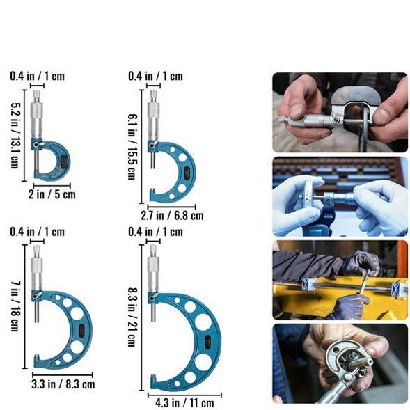 4st 0-4" 0,0001" noggrannhet professionell yttre mikrometersats med kalibreringsstandarder, slitstarkt material, lätt att använda, bred applikation