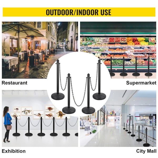 6st 99cm höjd plast publikkontrollstolpe med kedja, speciell kupoldesign, enkel installation, lämplig för utomhus och inomhus