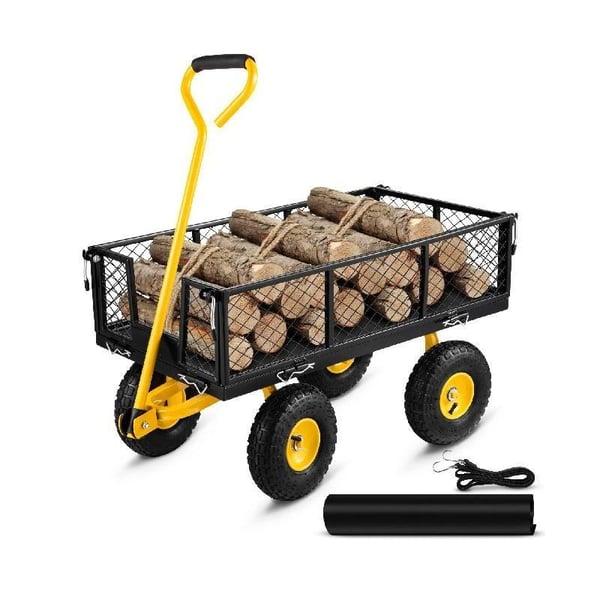 635 kg kapacitet trädgårdsvagn i stål med avtagbara nätsidor, konvertibel till platt metallvagn, bred applikation