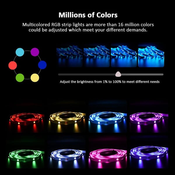 5m 16LEDs/m 24V RGB musik LED-remsa med fjärrkontroll, 16 miljoner färger, justerbar ljusstyrka, appkontroll, lätt att klippa/installera