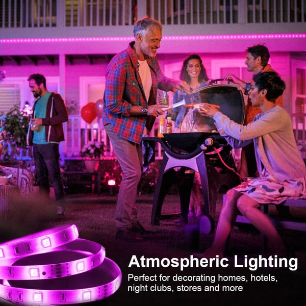 5m 18LEDs/m 12V RGB musik LED-remsa med fjärrkontroll, 16 miljoner färger, justerbar ljusstyrka, appkontroll, lätt att klippa/installera