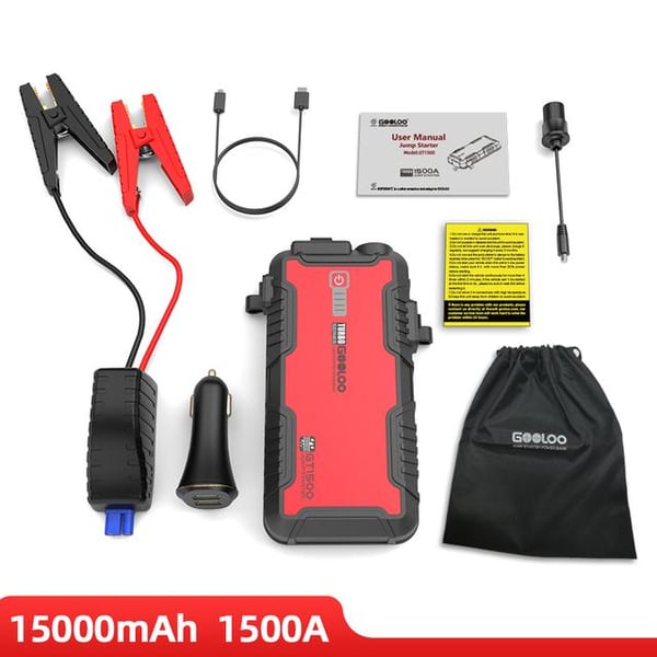 15000mAh 1500A 12V bilnödströmförsörjning, fordon hoppstartare, stöder 12V/8.0L bensinfordon/6.0L dieselfordon, snabbstart vid -20°C