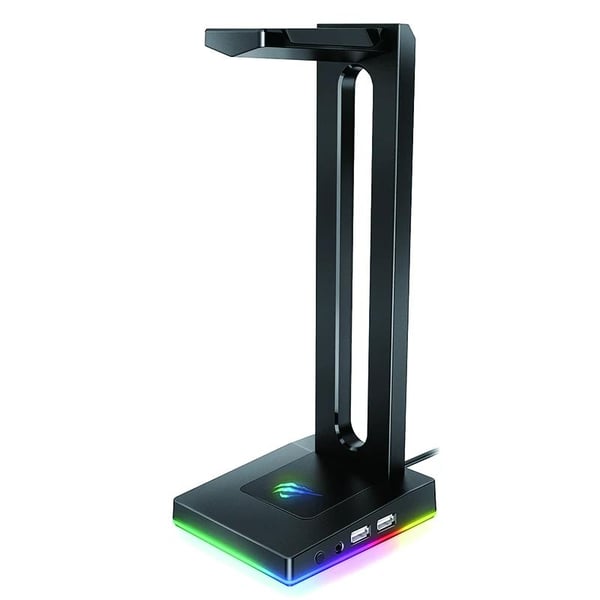 5 justerbara RGB-ljuslägen spelarens hörlursställ med 3,5mm AUX och 2 USB-portar