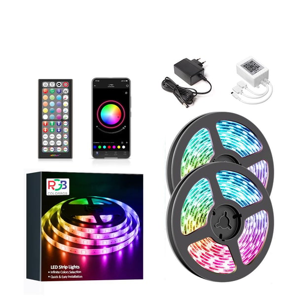 30mX10mm 12V 18LEDs/m dimbar RGB musik LED-remsa med fjärrkontroll, synkronisering av ljus/musik, APP-kontroll, timingfunktion