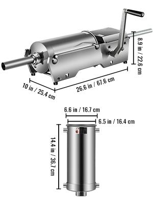 7,8L horisontell korvstoppningsmaskin med 5 olika påfyllningsmunstycken, stor kapacitet, justerbar hastighet, lätt att använda/rengöra