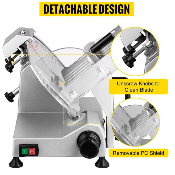 30st/min halvautomatisk elektrisk köttskärare med 20,3cm blad, 0-12mm justerbar skivtjocklek, stor kapacitet, säker design