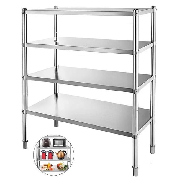 47x60 tum 150kg kapacitet/lager 4-lagers förvaringsställ i rostfritt stål, förtjockat material, stark bärighet, flexibel justering, bra stabilitet 47x60 tum 150kg kapacitet/lager 4-lagers förvaringsställ i rostfritt stål, förtjockat material, stark bärighet, flexibel justering, bra stabilitet