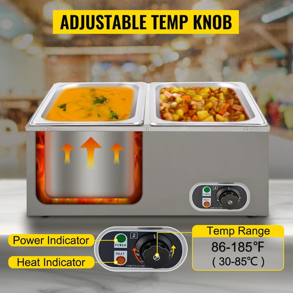 1200W 30-85°C 2X8L kommersiell matvärmare med avloppskran, stor kapacitet, snabb och jämn uppvärmning, genomtänkta detaljer