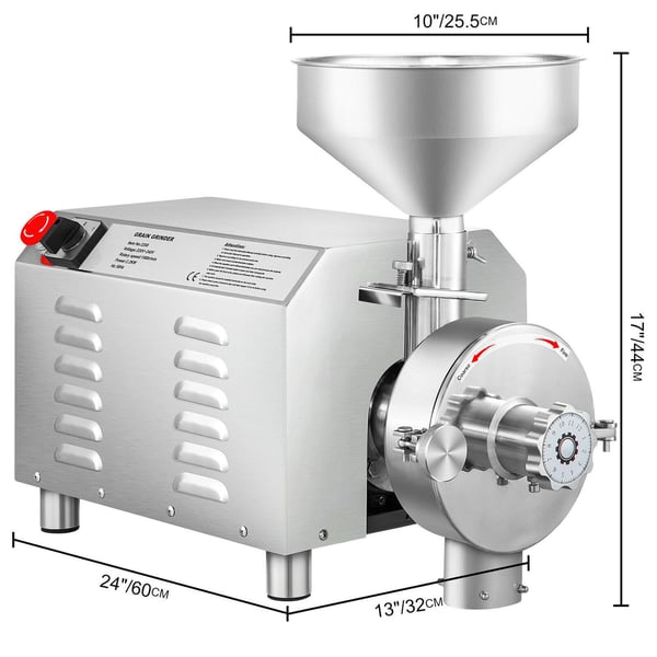 2200W 1500rpm 50kg kapacitet 30-50kg/H elektrisk spannmålskvarn med olika tillbehör, justerbar finhet, med överbelastningsskydd