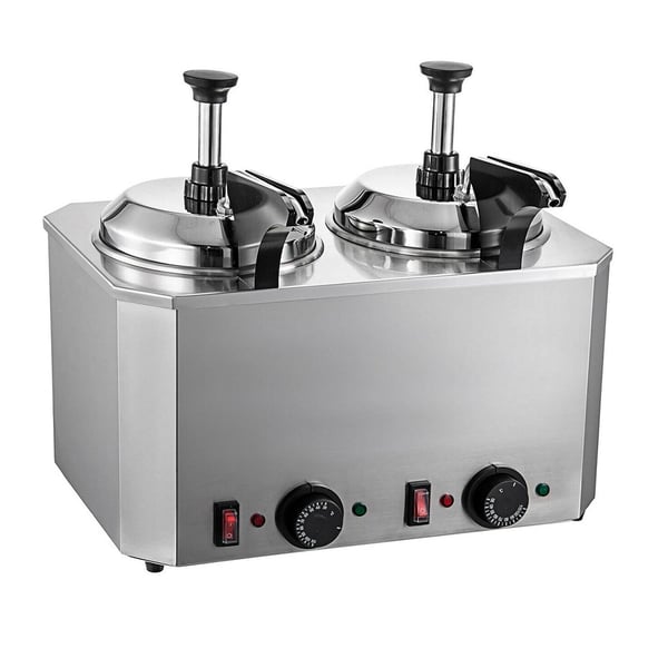 1300W 30-110°C 5L multifunktionell elektrisk Nacho ostvärmare dispenser med 2 pumpar, stor kapacitet, lätt att använda och rengöra