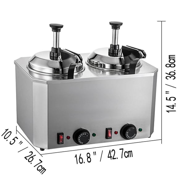 1300W 30-110°C 5L multifunktionell elektrisk Nacho ostvärmare dispenser med 2 pumpar, stor kapacitet, lätt att använda och rengöra