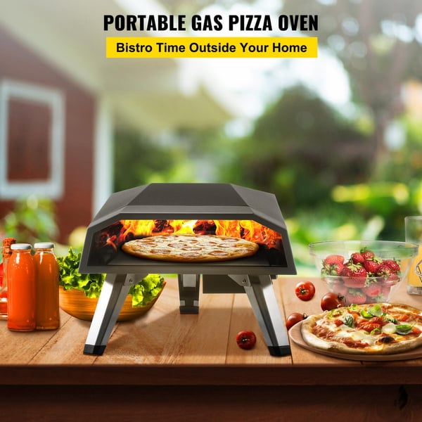 bärbar gaspizzaugn med 12" pizzasten och kompletta tillbehör, snabb och jämn uppvärmning, välisolerad, lätt att använda och rengöra