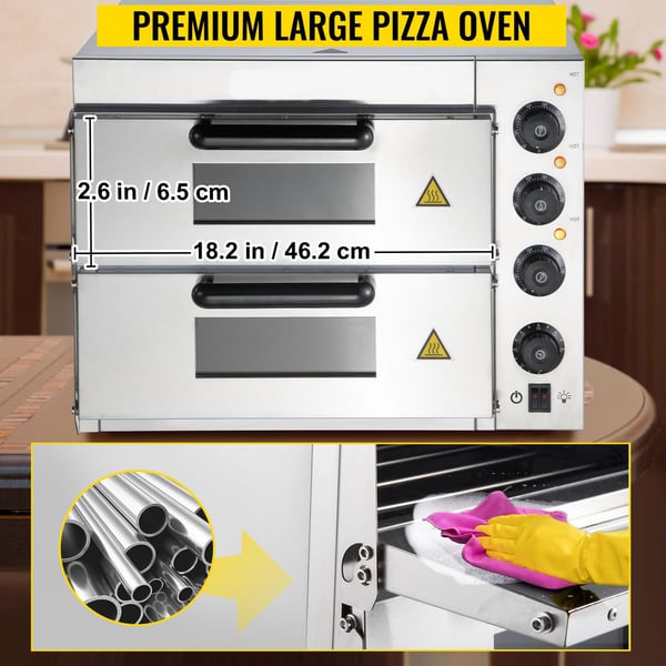 3000W 14" dubbellager kommersiell bänkskiva pizzaugn, exakt kontroll, jämn uppvärmning, timerfunktion, genomtänkta detaljer