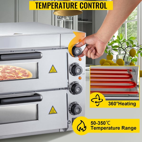 3000W 14" dubbellager kommersiell bänkskiva pizzaugn, exakt kontroll, jämn uppvärmning, timerfunktion, genomtänkta detaljer