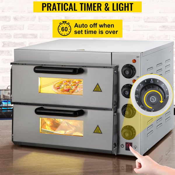 3000W 14" dubbellager kommersiell bänkskiva pizzaugn, exakt kontroll, jämn uppvärmning, timerfunktion, genomtänkta detaljer