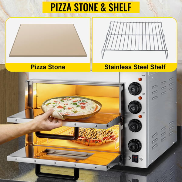 3000W 14" dubbellager kommersiell bänkskiva pizzaugn, exakt kontroll, jämn uppvärmning, timerfunktion, genomtänkta detaljer